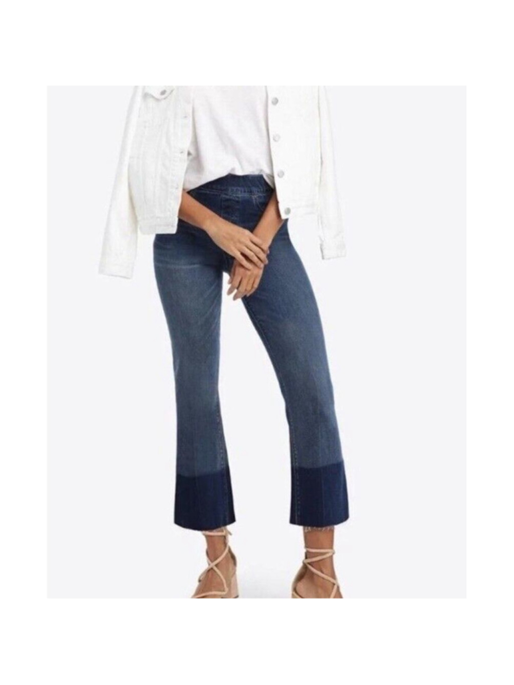 SPANX Cropped Kick Flare Raw Hem Pull On Jeans Size XS NWT